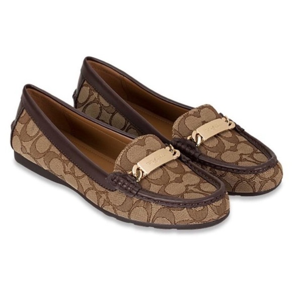 Coach Shoes - COACH Olive Outline Sig C Slip On Khaki Chestnut Loafers New 7.5